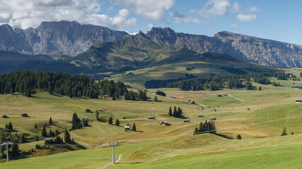 Alpe di Siusi with a view on the Sassalungo mountain at the Dolomites Italy