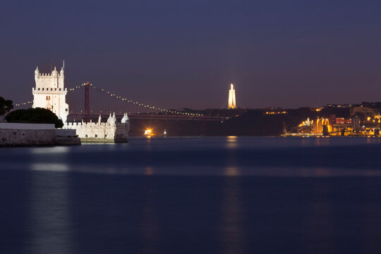Portugal, Lisbon, Torre de Belem and Ponte 25 de Abril