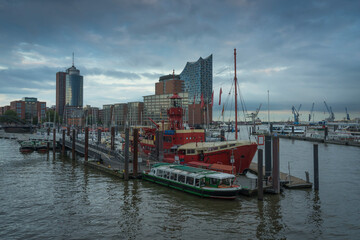 Scenic view in the harbor of Hamburg.
