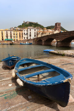 Italy, Sardinia, Bosa, boats at River Tirso