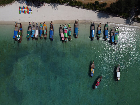 Traditional wooden boats at the beach, Ko Phi Phi Don, Thailand