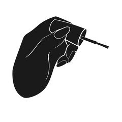 Nail technicians hand holding nail polish brush for manicure concept in silhouette vector