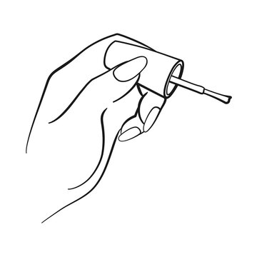 recommend clip art: Nail technicians hand holding nail polish brush for manicure concept in line art vector