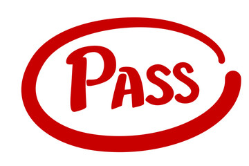 Pass sign for exam mark in red ink vector icon