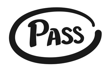 Pass sign for exam mark in black ink vector icon