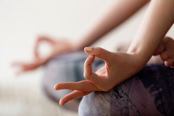 Close up of gyan mudra during meditation