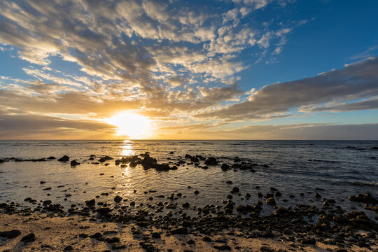 Mauritius, West Coast, Indian Ocean, beach of Trou aux Biches, sunset