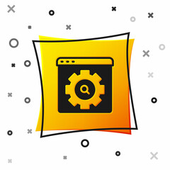 Black Browser setting icon isolated on white background. Adjusting, service, maintenance, repair, fixing. Yellow square button. Vector