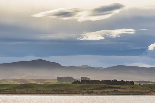 Oceania, New Zealand, South Island, Southland, Otago, Moeraki, Katiki Point,Landscape in morning fog