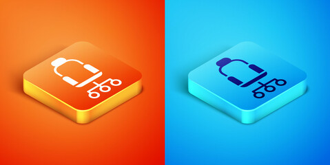 Isometric Office chair icon isolated on orange and blue background. Vector