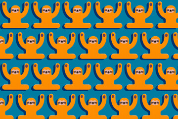 Cute sloths wooden toy pattern on  blue background