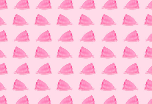 Eco-friendly and reusable pink menstrual cup pattern on pink background