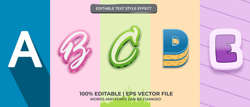Bundle of editable text effect design vector. Set of editable text effect design. Modern editable text effect vector design