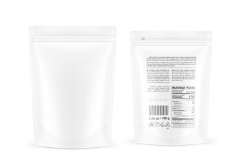 Pouch bags mockup isolated on white background. Vector illustration. Front and rear views. Can be use for template your design, presentation, promo, ad. EPS10.	