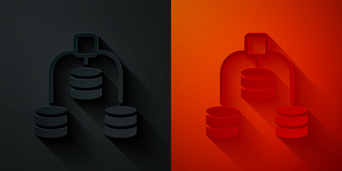 Paper cut Server, Data, Web Hosting icon isolated on black and red background. Paper art style. Vector