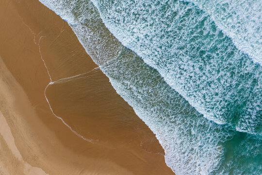 Portugal, Algarve, Drone view of Praia do Amado beach