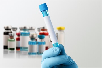 Scientist holding blood sample tube for Coronavirus, Variant test.