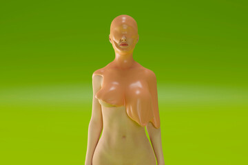 Three dimensional render of nakedÔøΩwoman covered in slimy goo