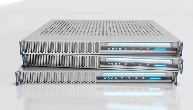 Three dimensional render of three network server modules