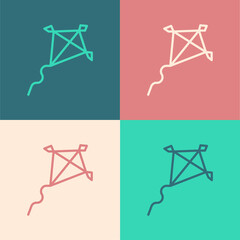 Pop art line Kite icon isolated on color background. Vector