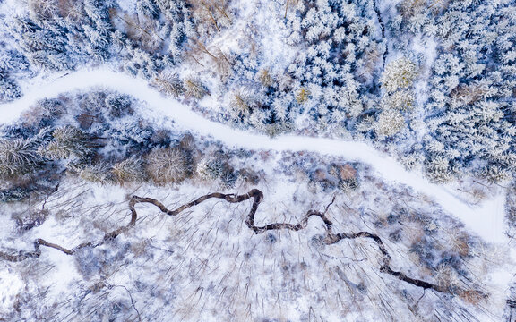 Germany, Baden Wurttemberg, Aerial view of Swabian Forest in winter
