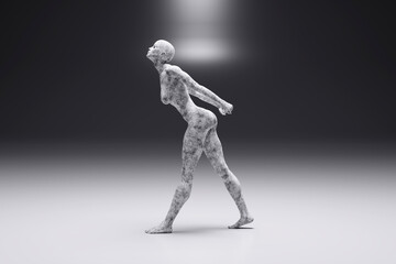 3D illustration of concrete female character bending forward