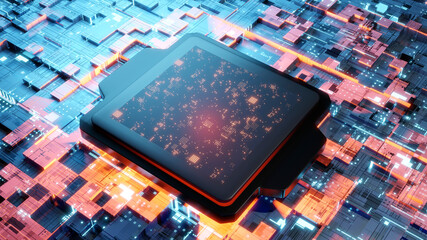 3D rendered illustration of CPU processor unit on motherboard