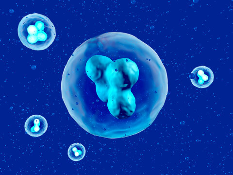 Three dimensional render of blue stem cells