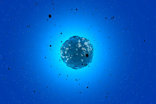 Three dimensional render of single blue stem cell