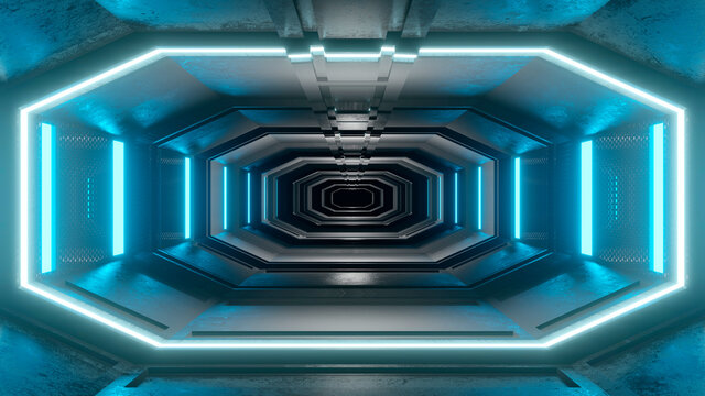 Three dimensional render of&Ocirc;&oslash;&Omega;futuristic corridor inside spaceship or space station