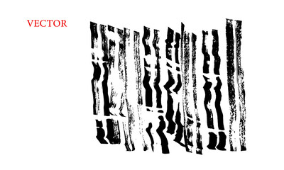 Vector image of an element in the form of irregular vertical stripes. Drawing with ink and brush. Minimalism, Asian style, graphics, calligraphy, sketch, doodle. Black on white background