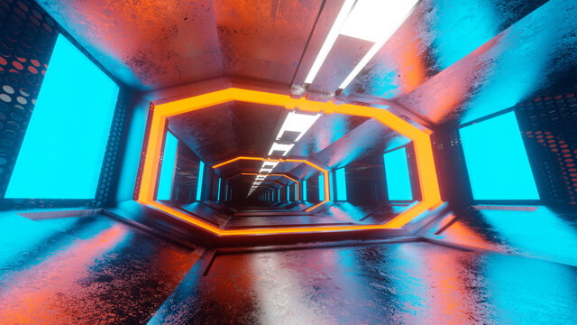 Interior of illuminated empty spaceship