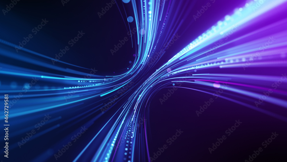 Poster high tech abstract background with colorful light trails. futuristic power stream motion in cyberspa
