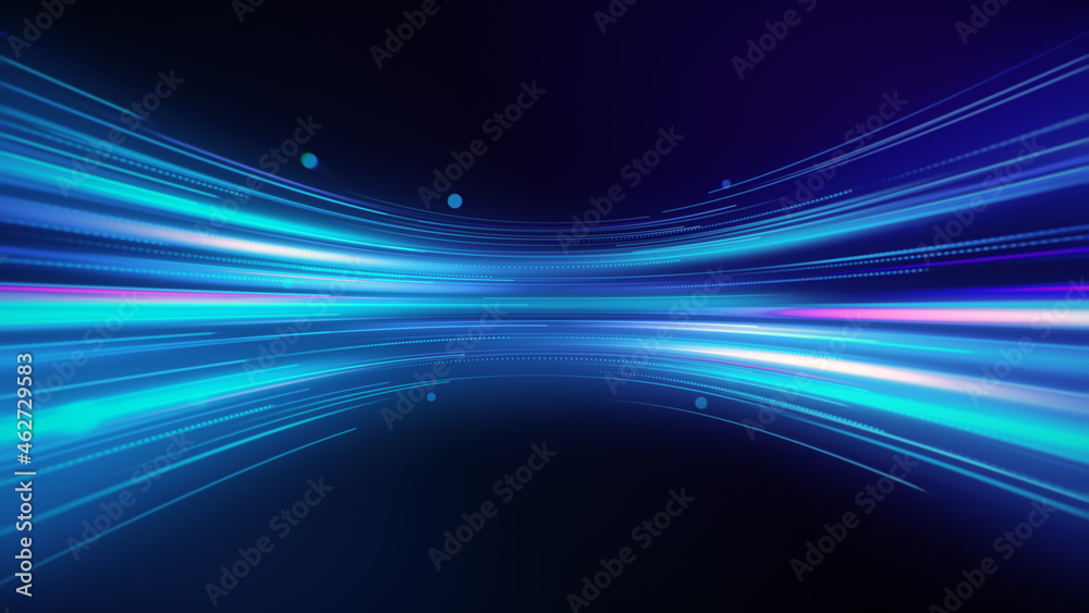 Poster abstract technology background with colorful light rays motion. blur gradient texture with shiny str