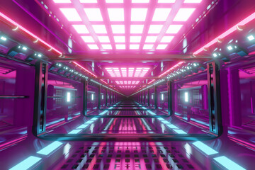 3D illustration of illuminated spaceship