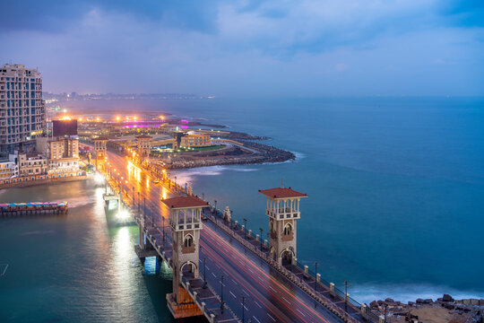Egypt, Alexandria, Stanley bridge at sunrise