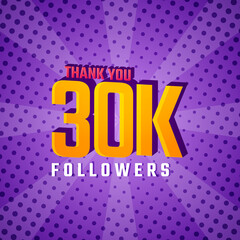 Thank You 30 k Followers Card Celebration Vector. 30000 Followers Congratulation Post Social Media Template.