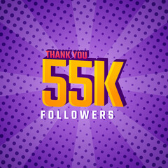 Thank You 55 k Followers Card Celebration Vector. 55000 Followers Congratulation Post Social Media Template.