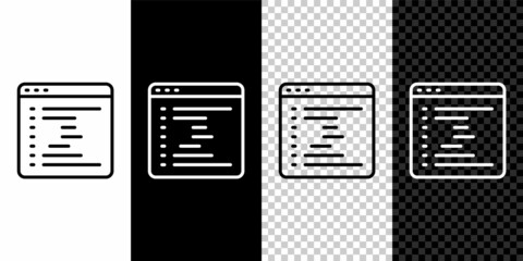 Set line Browser window icon isolated on black and white, transparent background. Vector