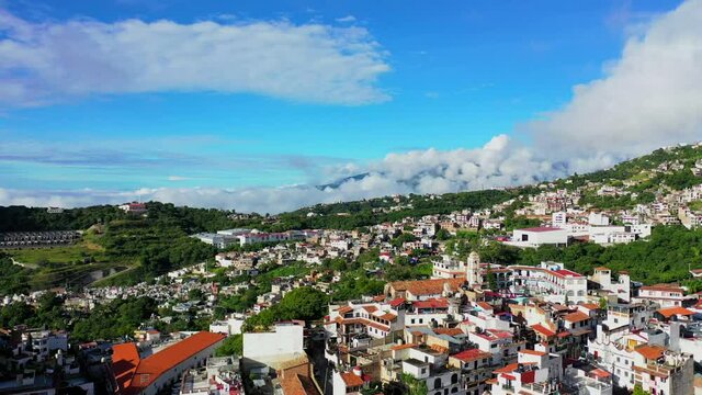 Aerial view of the Mexican town on top of the mountain