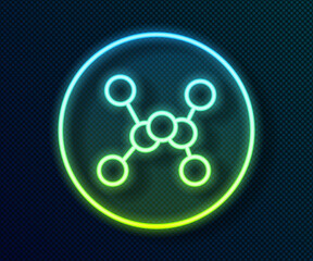 Glowing neon line Chemical formula icon isolated on black background. Abstract hexagon for innovation medicine, health, research and science. Vector