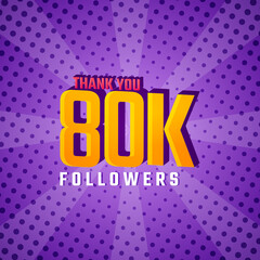 Thank You 80 k Followers Card Celebration Vector. 80000 Followers Congratulation Post Social Media Template.
