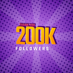 Thank You 200 k Followers Card Celebration Vector. 200000 Followers Congratulation Post Social Media Template.