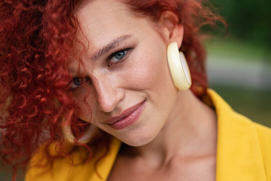 Beatiful Woman With Red Curly Hair, Portrait