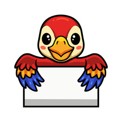 Cute little parrot cartoon with blank sign