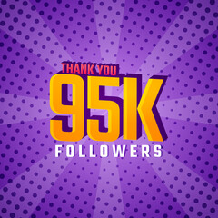 Thank You 95 k Followers Card Celebration Vector. 95000 Followers Congratulation Post Social Media Template.