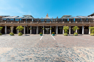 UK, London, Empty Covent Garden market and square on a sunny day
