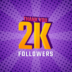 Thank You 2 k Followers Card Celebration Vector. 2000 Followers Congratulation Post Social Media Template.