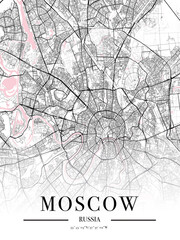 Moscow city map poster print. Detailed map of Moscow (Russia). 