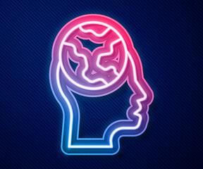 Glowing neon line Learning foreign languages icon isolated on blue background. Translation, language interpreter and communication. Vector